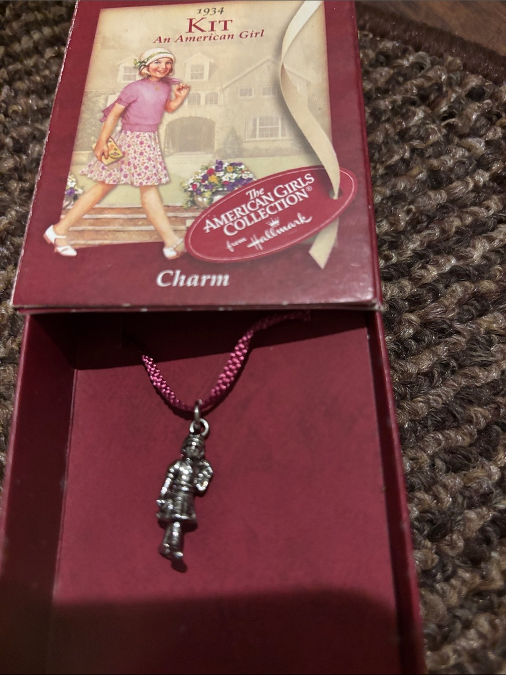American Girl silver charm necklace with pink cord Kit